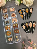 3D Acrylic Flower Nail Art Charms Handmade by Acrylic Powder - 15 colors, 24pcs Flowers Nail Rhinestones Kit 3D Crystal Nail Pearls Flat Design Acrylic Nail Art for Women Girls (Brown)