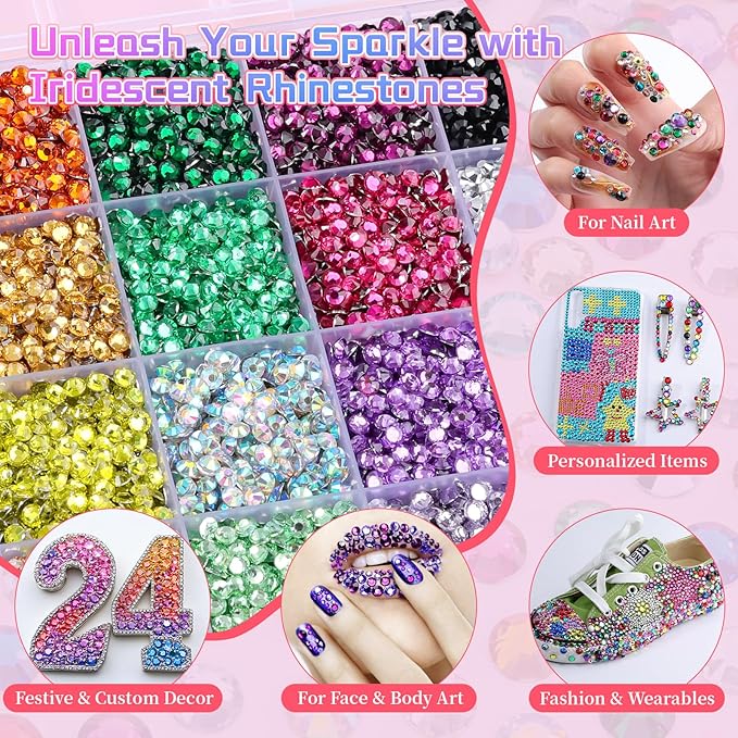 14400Pcs 4mm Resin Rhinestones for Bedazzling, Pink Red Black Flatback Gems for Crafting, Bedazzler Kit with Rhinestones Tools & B7000 Jewelry Glue for DIY Clothing Shoes Tumblers Fabric Mugs Bags