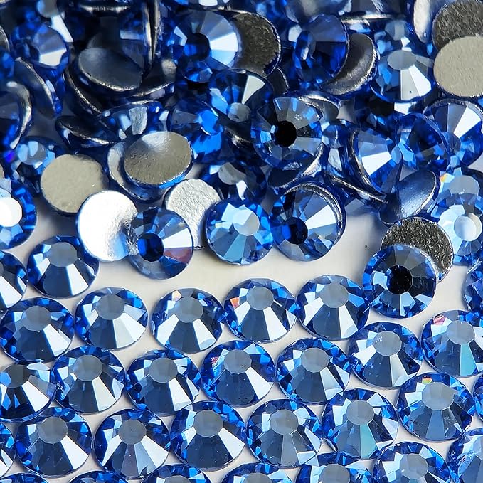 Genie Crystal SS20 Ice Light Sapphire Flatback Rhinestones 1440pcs, White-Film Coated Blue Rhinestone, Non-Hotfix for Nail Art, DIY Crafts, Tumblers, Clothes, Shoes, Phone Case