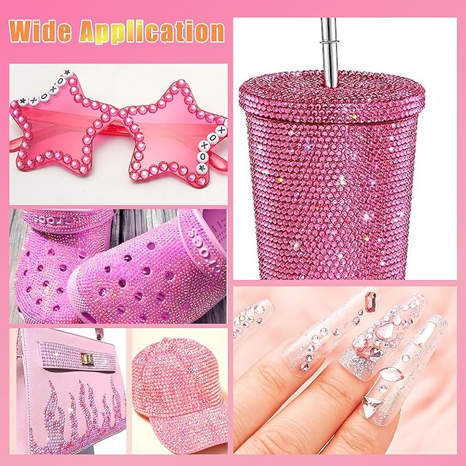 22000 Pcs Pink Flatback Pearls and Rhinestones Bedazzling Kit, Resin Rhinestones Gems for Crafting, Mixed Size Half Pearls Gems for Nails Face Eyes Makeup Bottles Shoes DIY Crafts