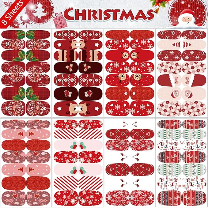 winthrop 16 Sheets Holiday Nail Wraps Stickers, Christmas Valentine's Day Seasonal Full Nail Polish Strips, DIY Self-Adhesive Winter Nail Art Decals with 2 Pcs Nail Files for Party Decor (224 Pieces)