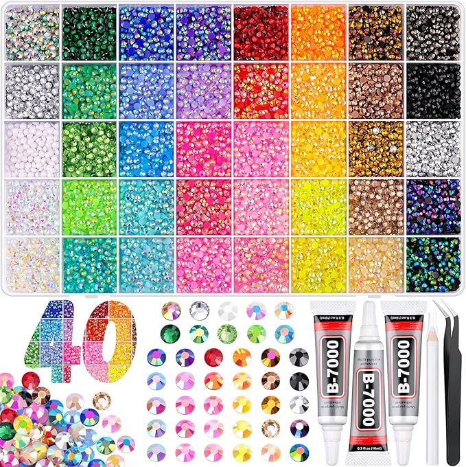 20000Pcs Jelly Rhinestones for Bedazzling Kit, Multi-Color 4mm Resin Flatback Gems with 3Pcs 10ml B7000 Jewelry Glue, Bedazzled Crystal for DIY Crafts Clothing Nail Art Makeup