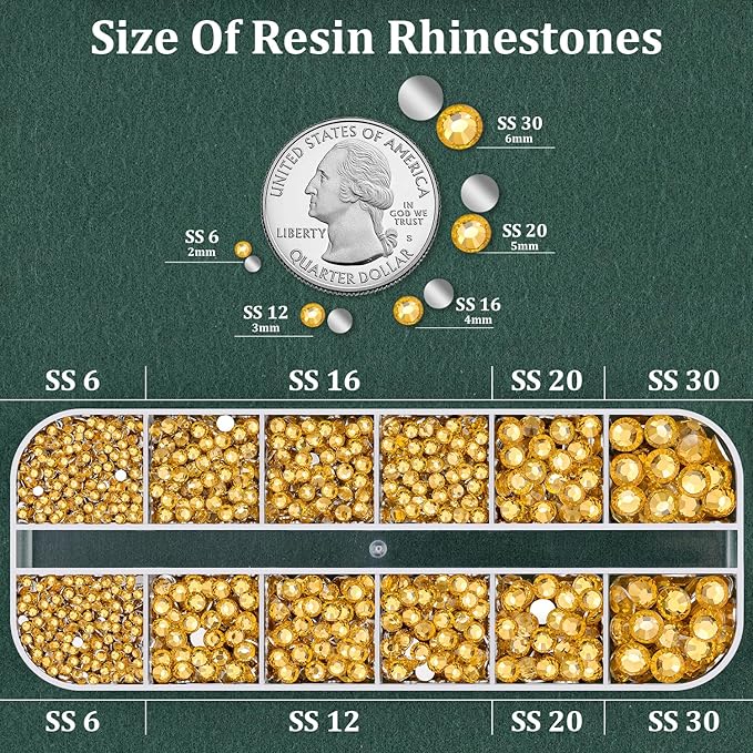 Resin Rhinestones for Crafting with B7000 Jewelry Glue, 1 Box Golden Yellow Flatback Crystals with 3Pcs 10ml Glue for Bedazzling Crafts DIY Nail Art Makeup, Gems for Clothing Shoes