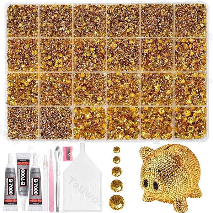 20000Pcs Yellow Gold Flatback Jelly Resin Rhinestones for Bedazzling, Mix Sizes Crystal Rhinestones Gems, Yellow Gold Gems Bedazzling for Crafting, Flatback Rhinestone for DIY Face Makeup Crafts