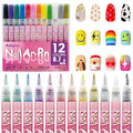 12 Colors Nail Art Pens Set 3D Nail Polish Pens Graffiti Dotting Pen Acrylic Paint Pens Point Liner Pen Drawing Painting for Nails Art Design Manicure Nail DIY Decoration (Multi-color B)