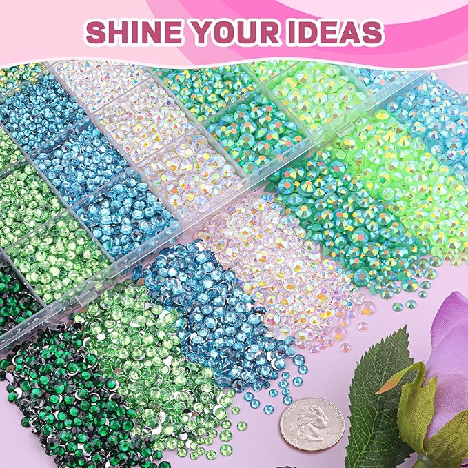 20000Pcs Green Rhinestones for Bedazzling with 3Pcs B7000 Jewelry Glue, Resin Rhinestones for Crafting Crafts，Bedazzler Kit Flatback Gems for Clothing Shoes Tumblers Nail Art