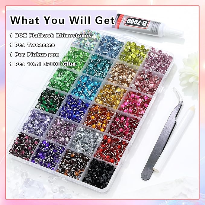 RODAKY Resin Rhinestones for Crafting Bedazzling,24 Color Rhinestones for Nails Art,5MM Nail Rhinestone and Gems,Nail Diamond Flatback Gems Crystals Charms for Nail Design DIY Makeup Decor