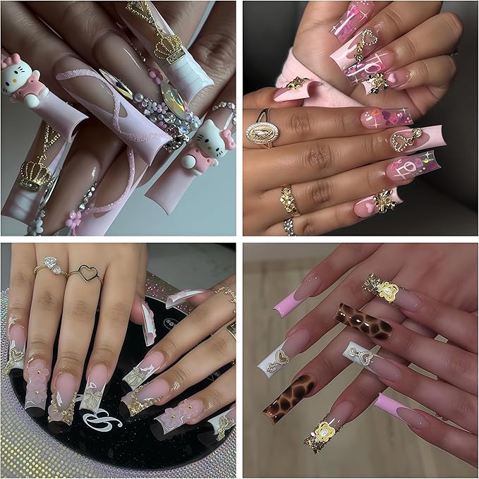 60PCS Gold Nail Charms and Gems: 3D Heart, Star, Crown, Bow Rhinestones for Nails Design