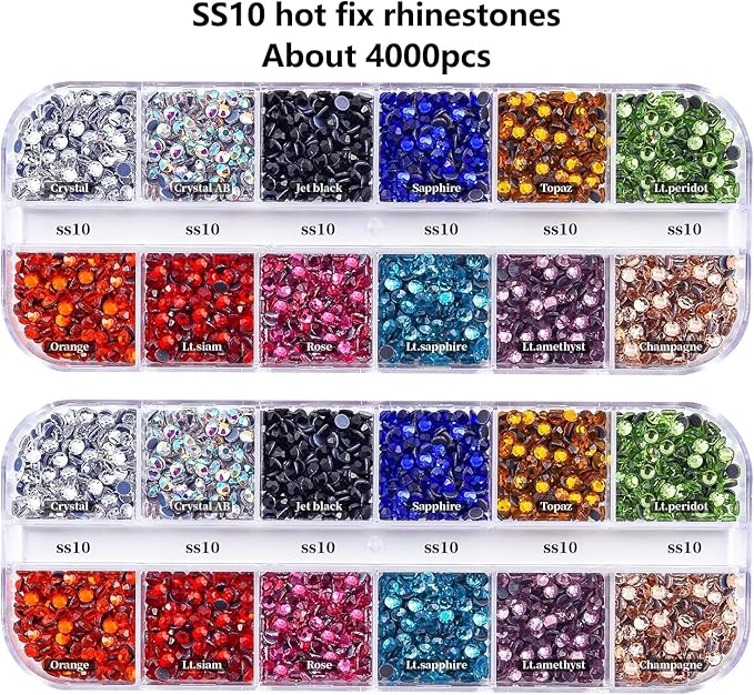 Blinginbox 4000pcs SS10 Mixed Size Hotfix Flat Back Rhinestones Applicator Tool, Glass Round Rhinestones, Art Deco Style, Easy to Use, Ideal for DIY Decorating