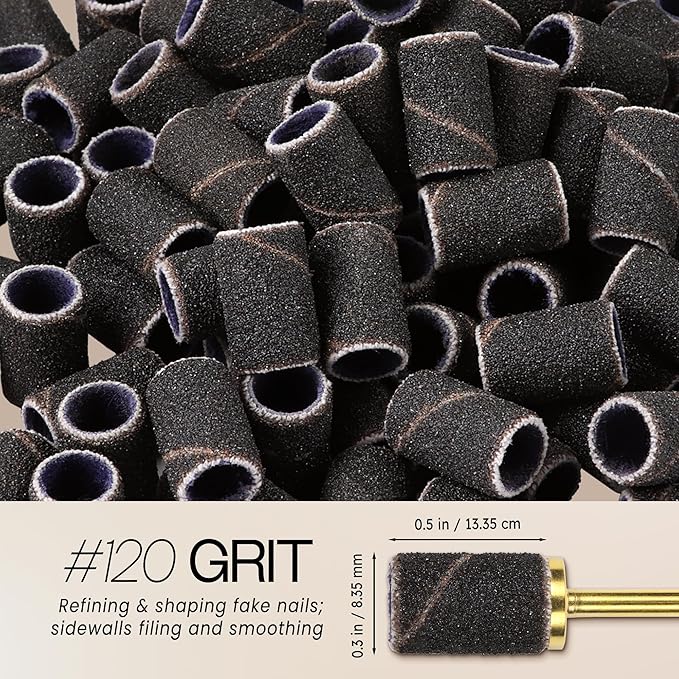 100 Pcs Large Nail Drill Bits Sanding Bands for Nail Drill – Nail File for Acrylic Nail Gel Manicures Pedicure PANA Nail Drill Bits (Sanding Bands Variation 01) (120 Grit, Large Black)
