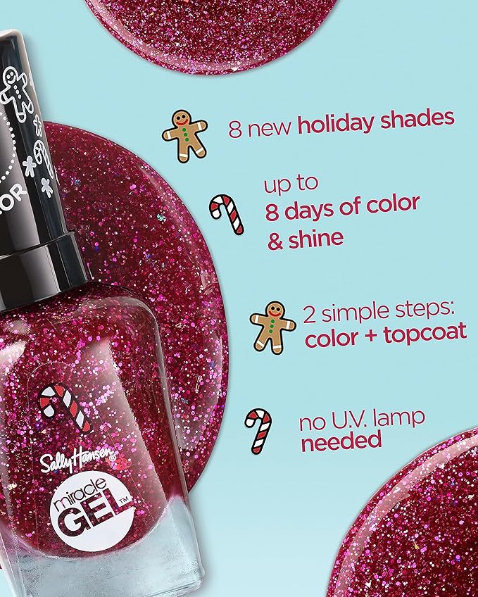 Sally Hansen Miracle Gel™, Holiday Baking Spirits Bright Duo, Long Lasting, Gel-Like Formula, No UV Lamp Needed, Pink Glitter Nail Polish