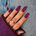 KQueenest Purple Press on Nails Long Medium Square, Berry Fake Nails Medium Coffin, Glossy Sheer Color Acrylic Nails Press ons, Reusable Dark Soft Gel Glue on Nails for Women DIY Manicure