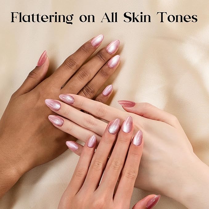 Beetles Motion Glow Cat Eye Press On, Short Almond Press On Nails Kit with Fast-Dry Nail Glue & Adhesive Tabs, 32pcs 16 Sizes, Girls Stick On Nails for Women Blossom Glow