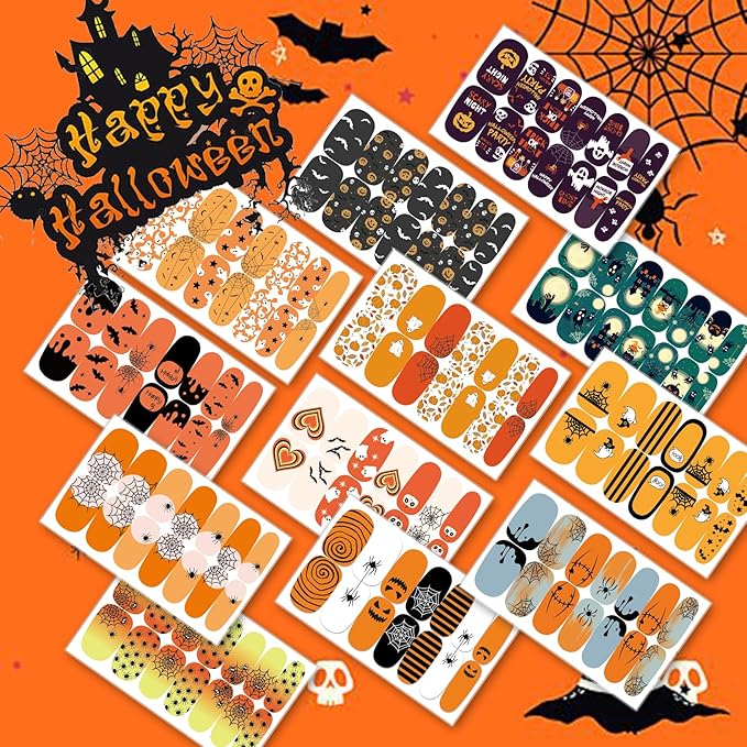 TailaiMei 12 Sheets Halloween Nail Wraps Stickers, Spider Web Nail Polish Strips Self-Adhesive Full Wraps with 2 pcs Nail Files for DIY Nail Art Decals (Spider Web Style)