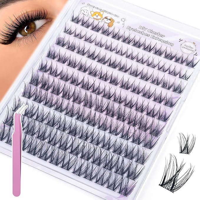 Self Adhesive Eyelashes, Individual Lashes Clusters for Fluffy Lash Clusters Kit, Pre Lash Glue Wispy Cluster Eyelash Extensions Kit Easy to Apply 120 PCs 10mm 12mm 14mm 16mm