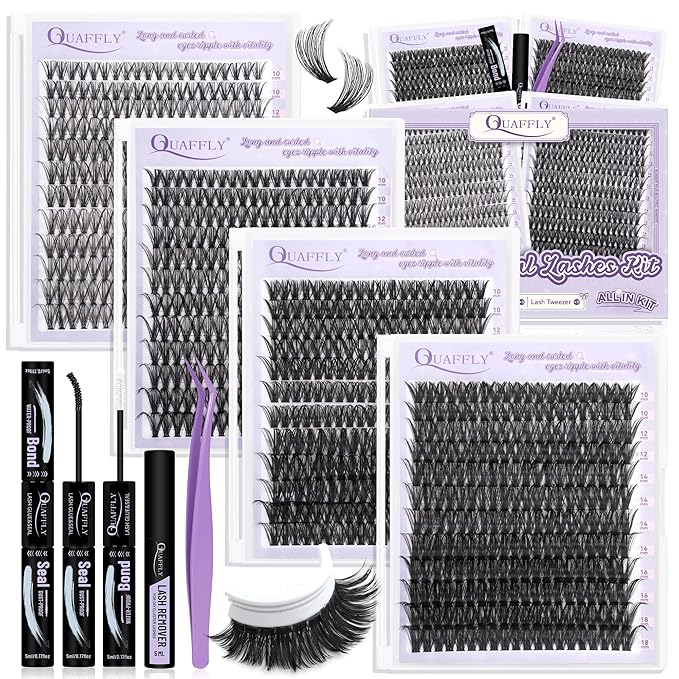 Lash Extension Kit 960Pcs D Curl Individual Lashes Kit Includes 4 styles of Lash Bond and Seal Remover and Tweezers (10-18MM-30+40+60+80D)