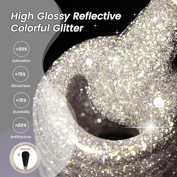 YTD Likomey Colorful Light Gold Reflective Glitter Gel Nail Polish,15ml Holographic Flash Diamond Shimmer Gel,Sparkly Shiny Fall Winter Salon Home Manicure UV Varnish,SZ503