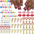 84PCS Nail Charms and Gems Gold Red Rhinestones for Nails Design，3D Heart Star Lip Piercing Y2k Nail Jewels Bulk Nail Art Decor Set