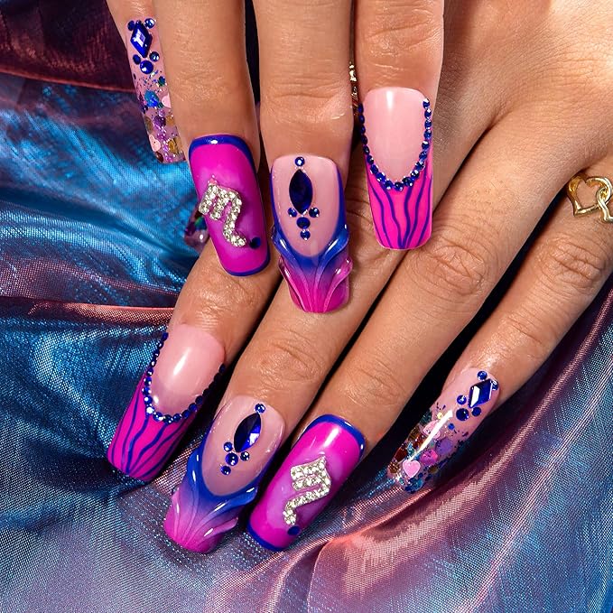 LOVFUL Short Press on Nails Scorpio Drama Club | Handmade Acrylic Press ons | Reusable Fake False Nails | Square Classic Regular 1.3in | H591-S