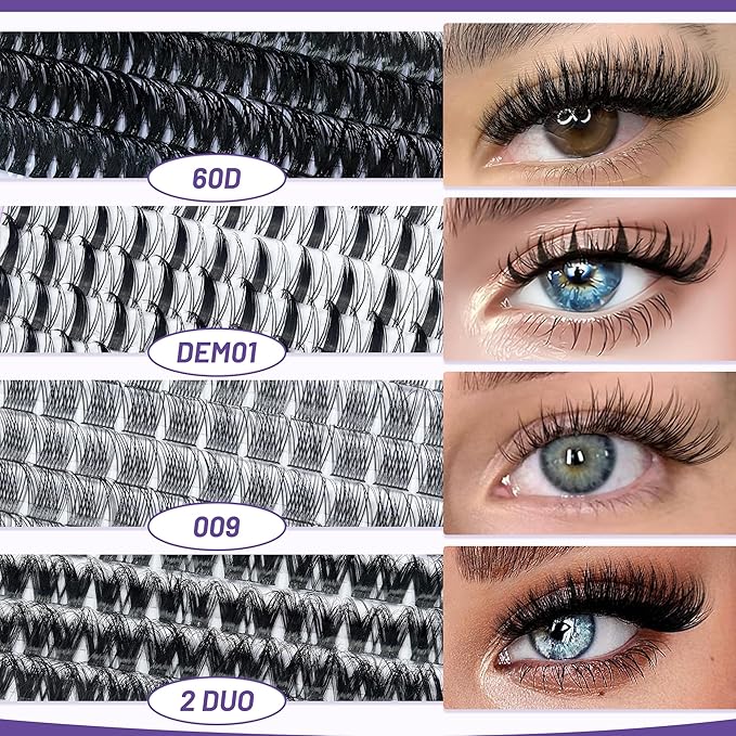 Lash Clusters Kit Multiple Styles Mixed Length Eyelash Set Includes 2 Lash Bond and Seal & 2 Lash Remover 1 Tweezers For DIY Lash Extensions Kit At Home