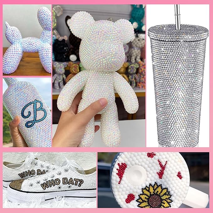 22000 Pcs White Flatback Pearls and Rhinestones Bedazzling Kit, Resin Rhinestones Gems for Crafting, Mixed Size Half Pearls Gems for Nails Face Eyes Makeup Bottles Shoes DIY Crafts