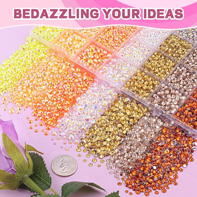 20000Pcs Yellow Rhinestones for Bedazzling with B7000 Jewelry Glue, Resin Rhinestones for Crafting Crafts DIY, Bedazzler Kit Gems for Clothing Shoes Tumblers Fabric Nail Art Assorted Size 3/4/5/6mm