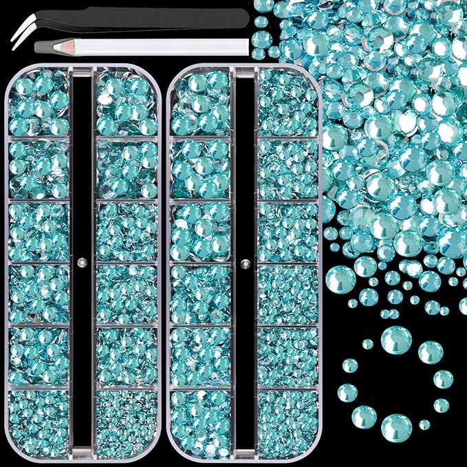 Resin Rhinestones for Crafting, 2 Boxes Lake Blue Flatback Crystals for Bedazzling Crafts DIY Nail Art Deco, Non Hotfix Bulk Gems for Tumbler Shoes Clothing Fabric Face Makeup