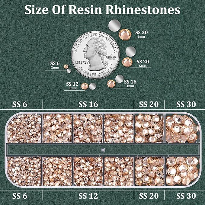 Resin Rhinestones for Crafting with B7000 Jewelry Glue, 1 Box Champagne Flatback Crystals with 3Pcs 10ml Glue for Bedazzling Crafts DIY Nail Art Makeup，Non Hotfix Gems for Clothing Shoes