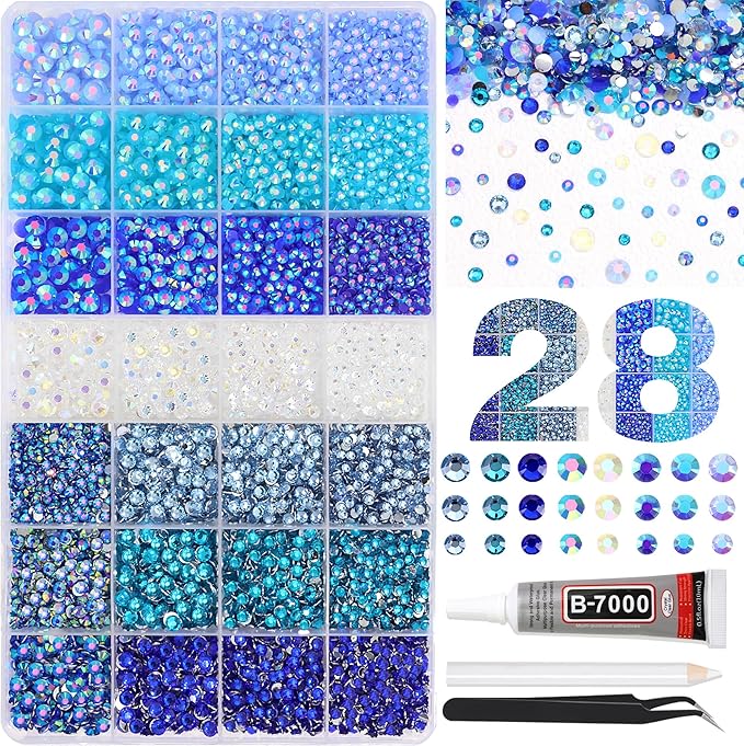 RODAKY Blue Rhinestones for Crafting Bedazzling,3-6MM Resin Rhinestones for Nails Art,Blue Nail Rhinestone and Gems,Nail Diamond Flatback Gems Crystals Charms for Nail Design DIY Makeup Decor