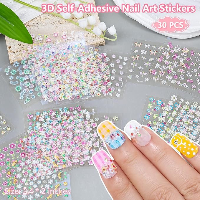 20 Nail Art Brushes Kit with Striping Tapes, Rhinestones, Pearls, Butterfly Sequins, Flower Charms & Stickers for Nails DIY Manicure Gifts (Pink)