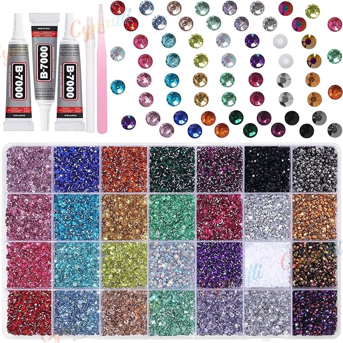 32000Pcs 3MM Colors Flatback Rhinestones for Bedazzling Kit, Colored Gems Rhinestones for Bedazzling, Colorful Gems Bedazzled for Crafting DIY Face Fabric Makeup Crafts Tumblers