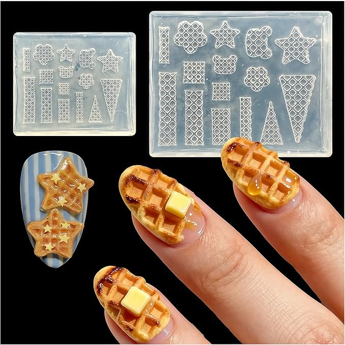 3D Waffles Gel Nail Art Mold Arts Resin Biscuit Molds for Accessories Supplies Dessert Silicone Tools Nails Style