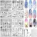 Biutee 4PCS Nail Stamping Plates Set, Includes Nail Art Stamper & Scraper - French Line Lace, Space, Animal, Flower, Leaf Designs - Large Nail Art Stencils Templates for DIY Manicure