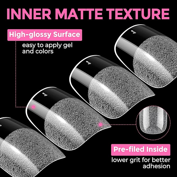 UNA GELLA Short Square Oval Round Nail Tips 216pcs Pre-Etched Short Square Round Oval Press on Nails Squoval Clear Acrylic Fake Full Cover Gel Nails Tips for Nail Extensions Home DIY Salon 12 Sizes