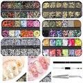 3D Nail Art Charms Kit with 6 Boxes Nail Gems Rhinestones,1 Nail Sculpting Clip,1 Dual-Ended 2-in-1 Brush&Picker Tool–DIY Manicure Set for Wedding,Party,Holiday,Home Salon&Professional Use (SET-A)