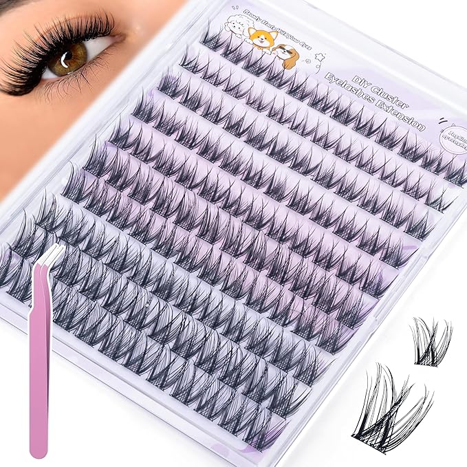 Self Adhesive Eyelashes, Individual Lashes Clusters for Fluffy Lash Clusters Kit, Pre Lash Glue Wispy Cluster Eyelash Extensions Kit Easy to Apply 120 PCs 8mm 10mm 12mm 14mm