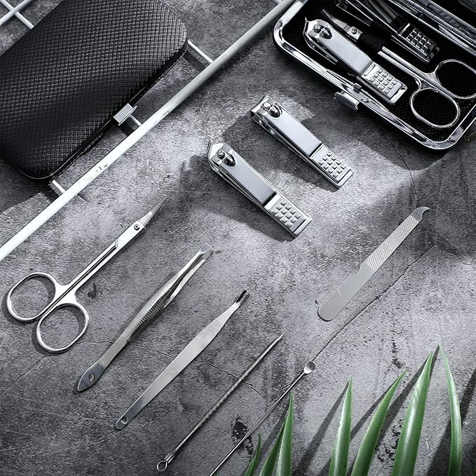 Geosar 12 Sets Manicure Set Nail Clippers Pedicure Kit 8 in 1 Grooming Stainless Steel Kits Nail Care Tools with Travel Case for Employee Coworker Teachers Nurse Gifts(Black)