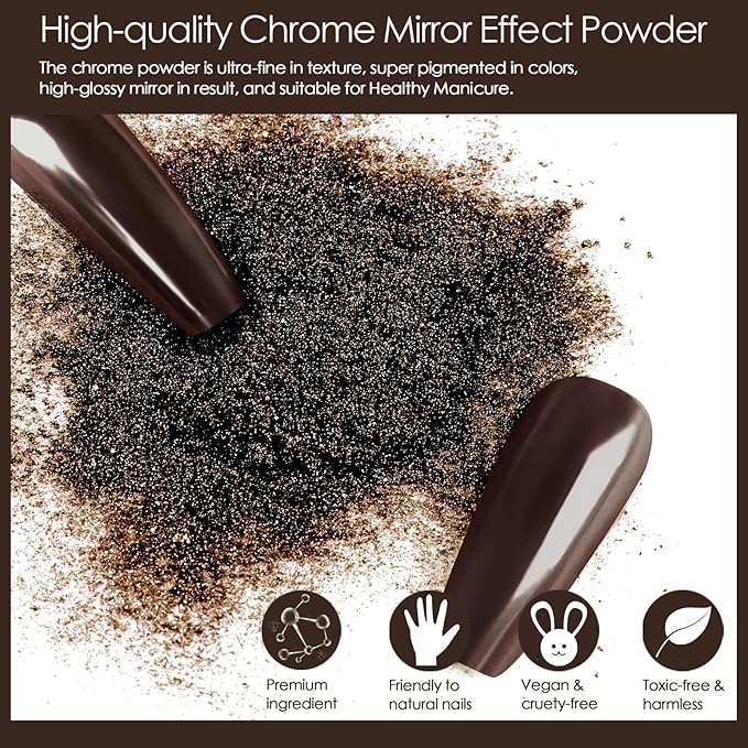 Allstarry Chrome Nail Powder 2pcs Metallic Mirror Effect Dust Glitter Glazed Manicure Decoration Reflective Pigment for Gel Polish Nail Art Decoration Resin Craft, Festivals - Coffee Brown