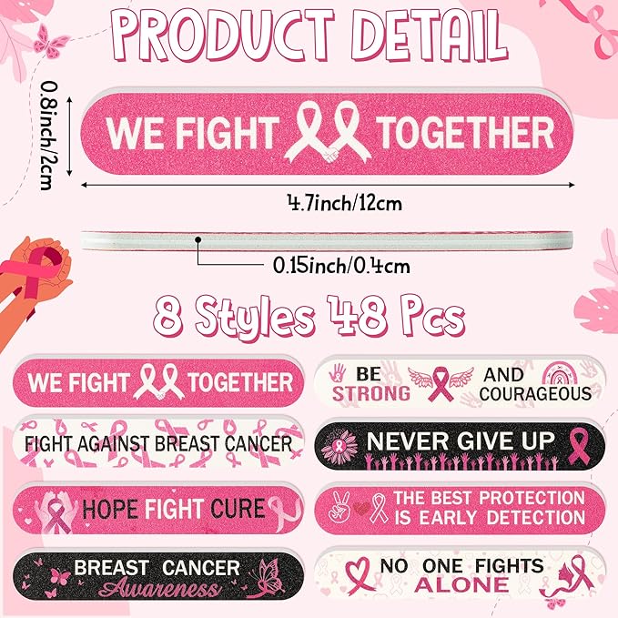 H1vojoxo Breast Cancer Awareness Nail Files - 48pcs We Fight Together Pink Ribbon Emery Board Hope Courage Inspirational Women's Accessories Party Supplies Gifts Breast Cancer Awareness Charities Gift