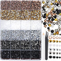 BELICEY Black White Resin Crystal Rhinestones Round Beads Flatback Bulk Gems Stones Multi Sizes Gold Rhinestones Nail Crystals for Nail DIY Crafts Clothes Shoes Jewelry