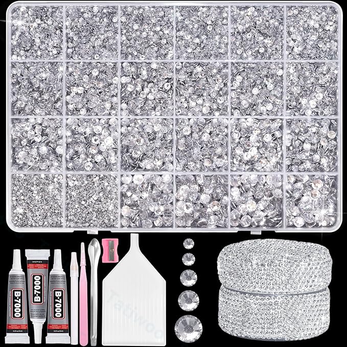 20000Pcs Silver White Crystal Flatback Jelly Resin Rhinestones for Bedazzling, Mix Sizes White Clear Rhinestones Gems Bedazzling for Crafting, Flatback Rhinestone for DIY Face Makeup Crafts Tumblers