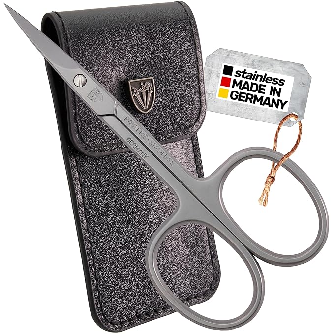 3 Swords Germany - brand quality STAINLESS STEEL INOX CURVED CUTICLE SCISSORS (1 PIECE) with case for manicure pedicure - nail care by 3 Swords - Made in Germany
