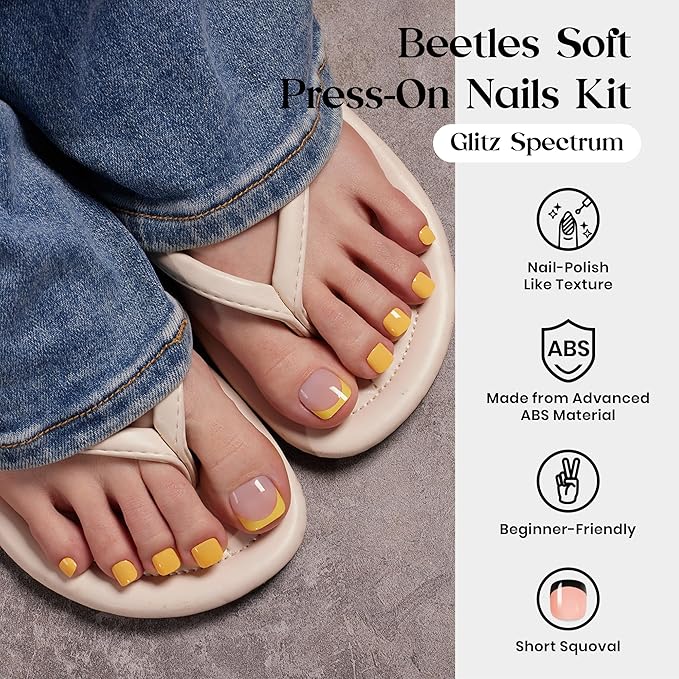 Beetles Press On ToeNails Kit - Glitz Spectrum | 288Pcs 12 Colors Short Square Press On Nails | 15 Sizes French Glossy Glitter With Nail Glue & Nail Tabs Stickers, Fake Nails Kit Art For Women