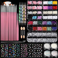 FANDAMEI Nail Art Brushes Set, Nail Art Kit, Nail Design Kit, Nail Dotting Tools, Nail Kit for Beginners, Chrome Nail Powder, Nail Stickers, Nail Rhinestones, Nail Charms Gems Nail Art Decoration Kit