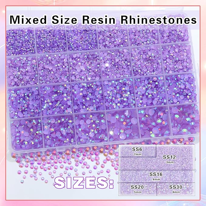 RODAKY Resin Jelly Rhinestones for Crafting Bedazzling,2-6MM Rhinestones for Nails Art,Light Purple AB Nail Rhinestone and Gems,Nail Diamond Flatback Gems Crystals Charms for Nail Design DIY Makeup