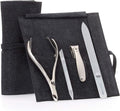 GERMANIKURE 4pc Manicure Set in Black Suede Case - FINOX Stainless Steel Tools Made in Germany, Glass Nail Care Supplies Made in Czech Republic – Professional Cuticle and Nail Care Kit