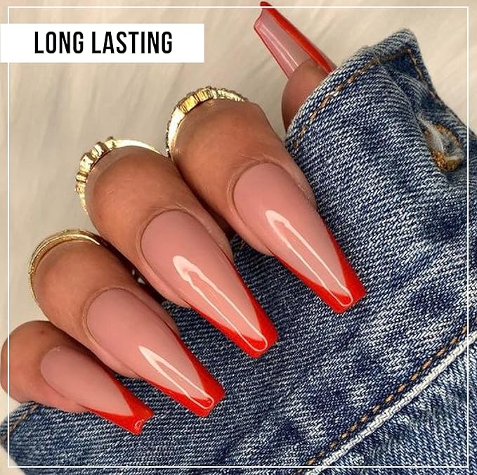 Nail Gel-X Natural Coffin Long Tips Set - NeVi USA Premium Quality, 600 Tips in 12 Sizes - Complete DIY Nail Extension Kit | No Size 00 Included #10&11 are in the same section #10
