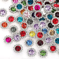 100 Pcs 12MM Sew on Rhinestones Mixed Colors Crystal Glass Metal Base Flower Shape，Flatback Rhinestones for Crafting，Sewing Accessories for Clothes and Shoes