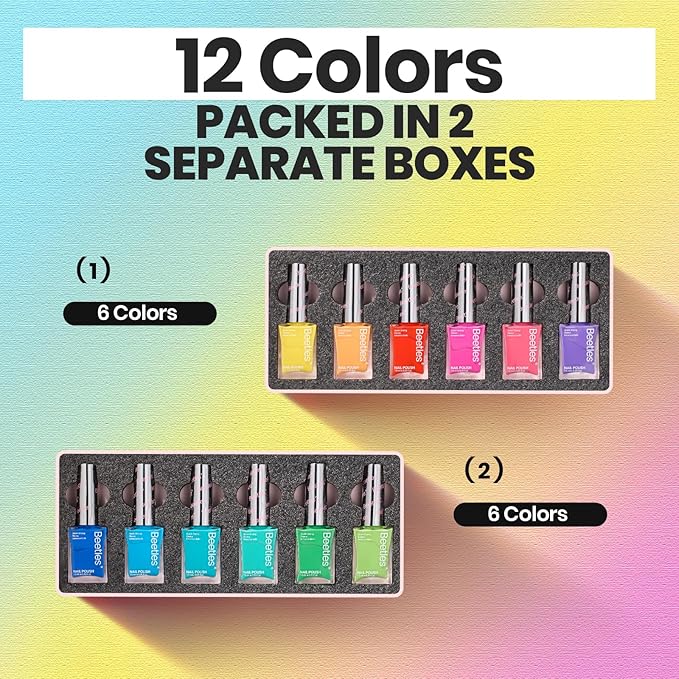 Beetles Neon Nail Polish Set - Quick Dry Nail Polish Kit 12 Colors Hot Pink Green Blue Yellow Red Regular Air Dry Fingernail Polish Pack for Women Valentines Gift Beetles Cocktails 12 Colors