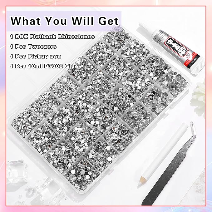 RODAKY Resin Rhinestones for Crafting Bedazzling,2-6MM Rhinestones for Nails Art,Silver Clear Nail Rhinestone and Gems,Nail Diamond Flatback Gems Crystals Charms for Nail Design DIY Makeup Decor